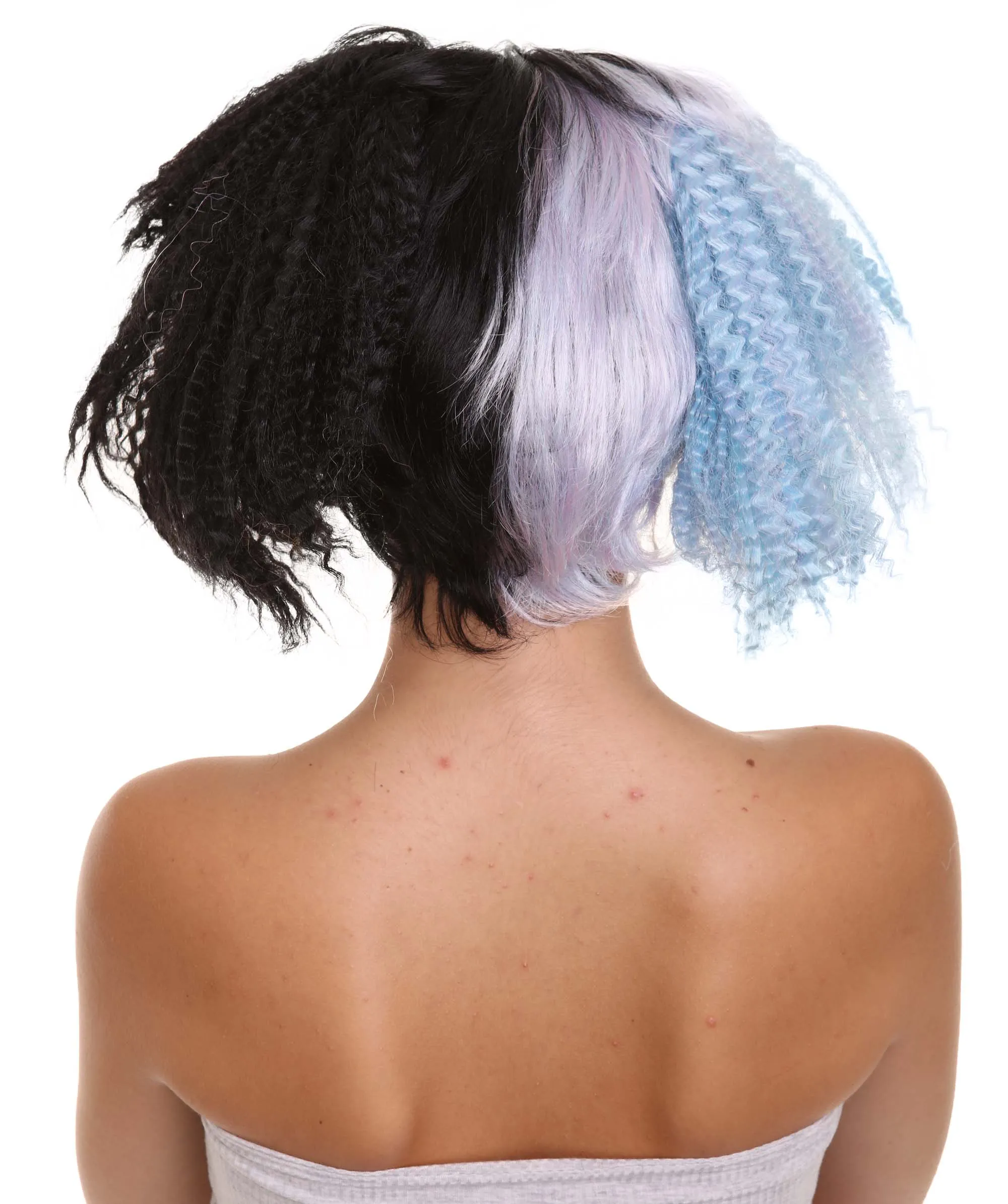 Adult Womens Crimped Ponytail Wig | Light Blue & Black Celebrity Wig | Premium Breathable Capless Cap