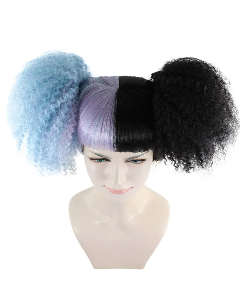 Adult Womens Crimped Ponytail Wig | Light Blue & Black Celebrity Wig | Premium Breathable Capless Cap