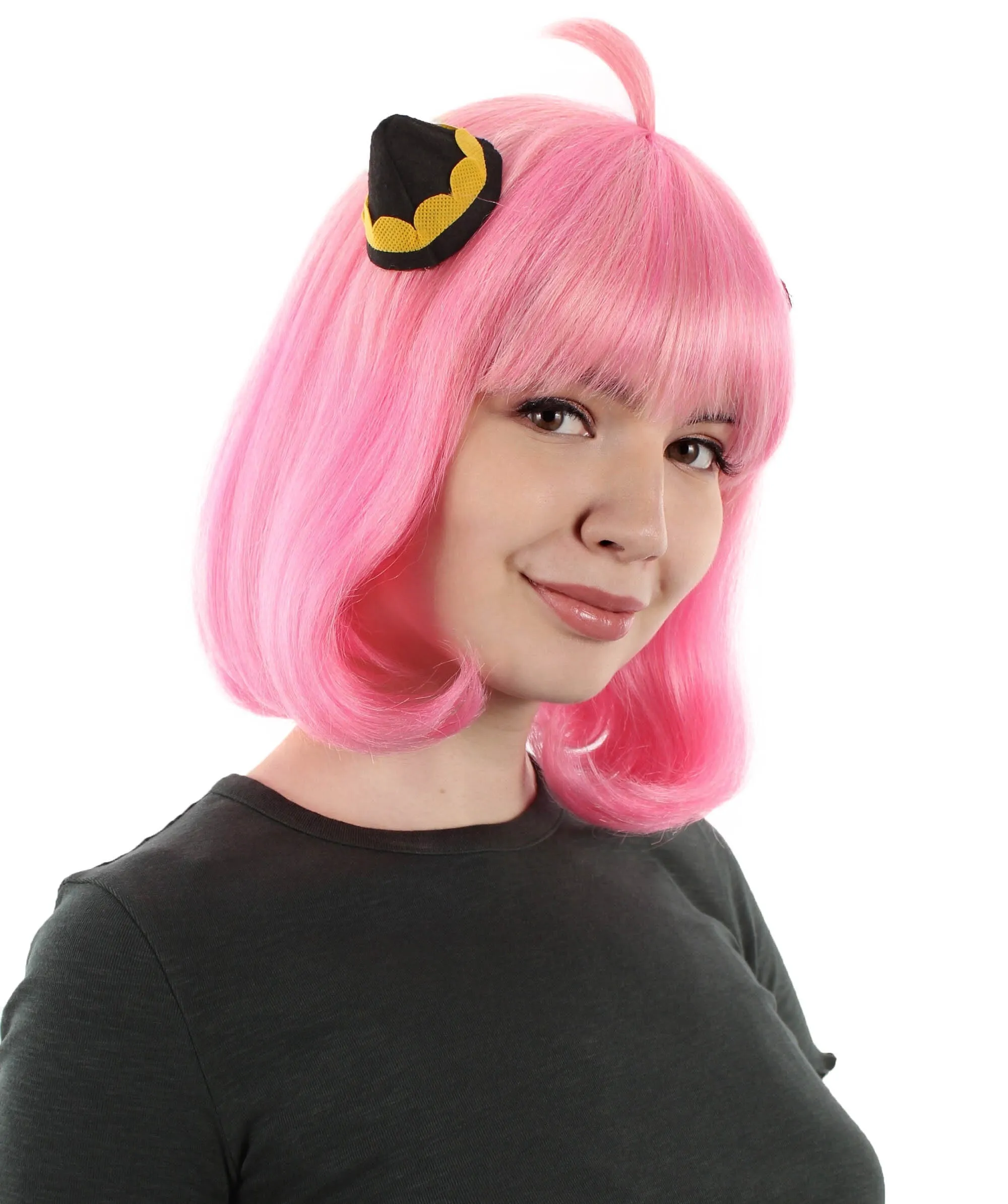 Adult Women’s Japanese Anime Series Short & Pink Straight Bob Wig | Best for Halloween | Flame-retardant Synthetic Fiber