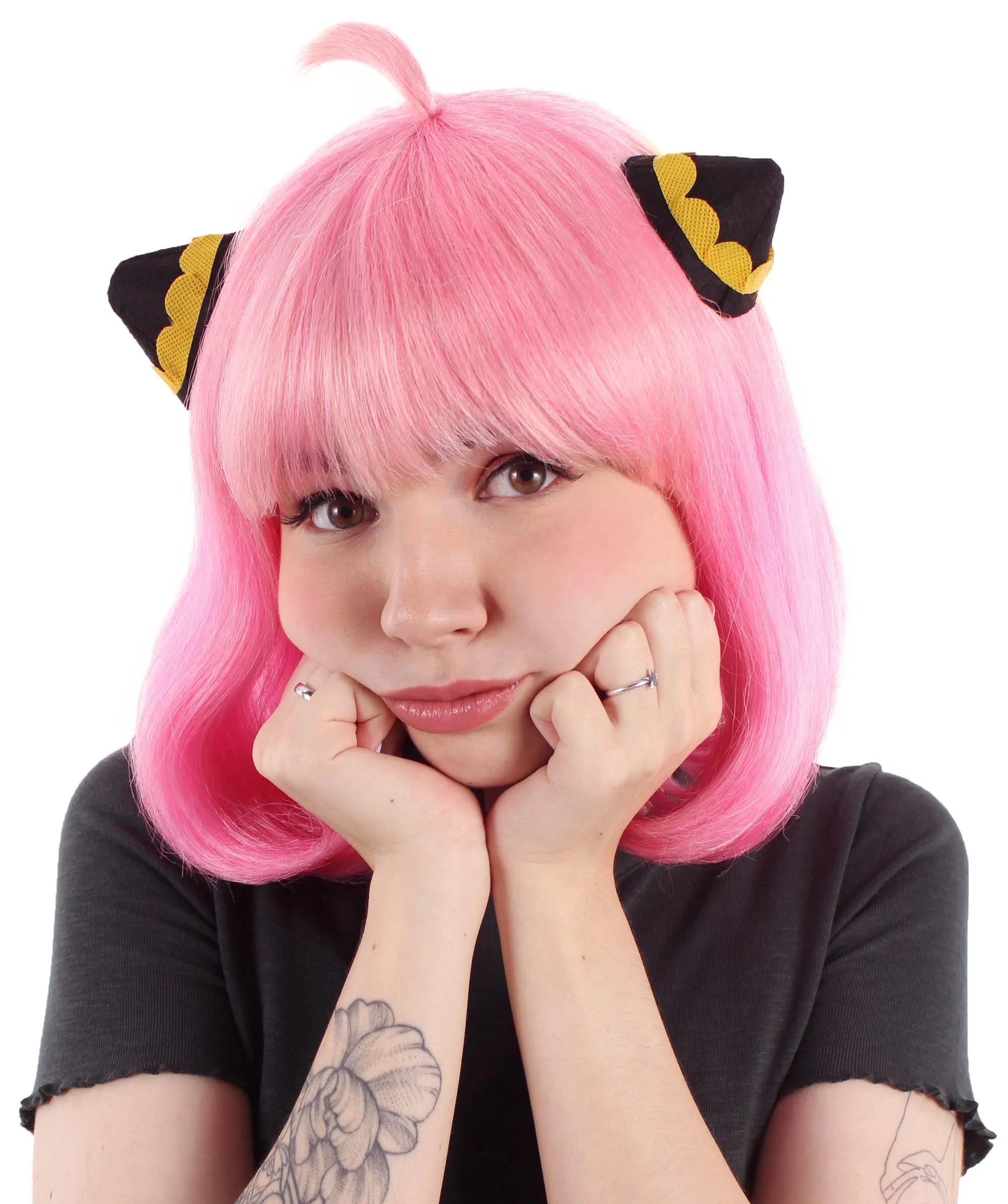 Adult Women’s Japanese Anime Series Short & Pink Straight Bob Wig | Best for Halloween | Flame-retardant Synthetic Fiber