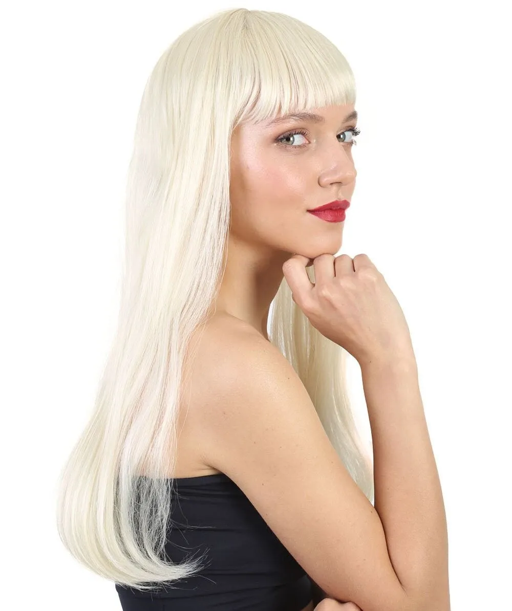 Adult Women's Long Length Party Girl Blonde Wig with Bangs |  Multiple Color Option | Flame-retardant Synthetic Fiber Hair