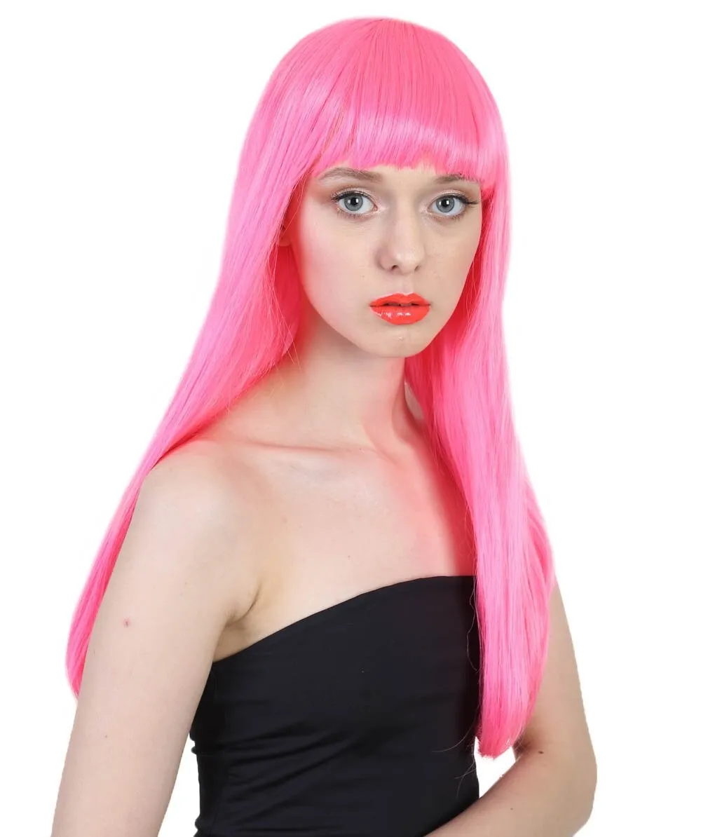 Adult Women's Long Length Party Girl Blonde Wig with Bangs |  Multiple Color Option | Flame-retardant Synthetic Fiber Hair