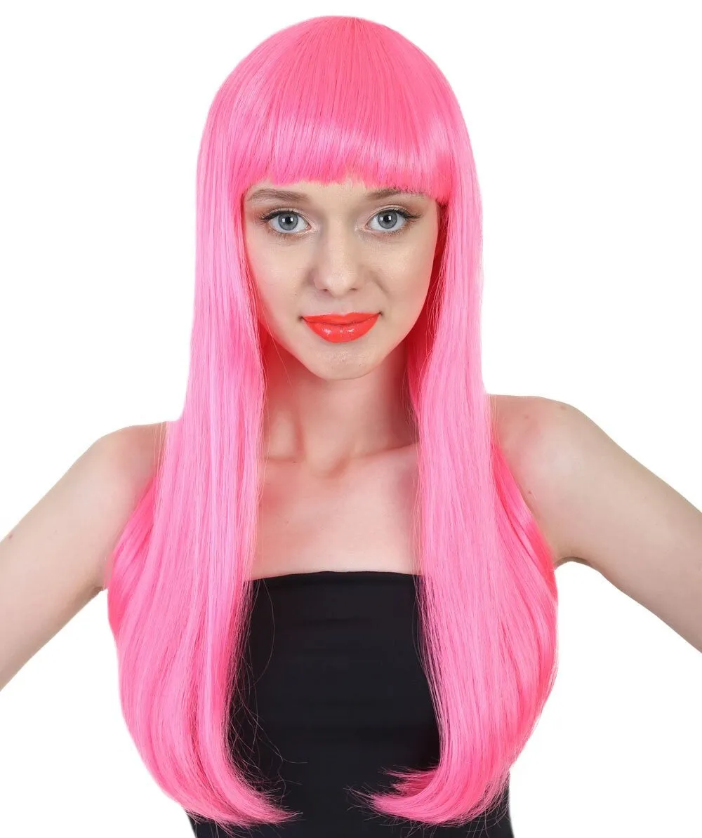 Adult Women's Long Length Party Girl Blonde Wig with Bangs |  Multiple Color Option | Flame-retardant Synthetic Fiber Hair