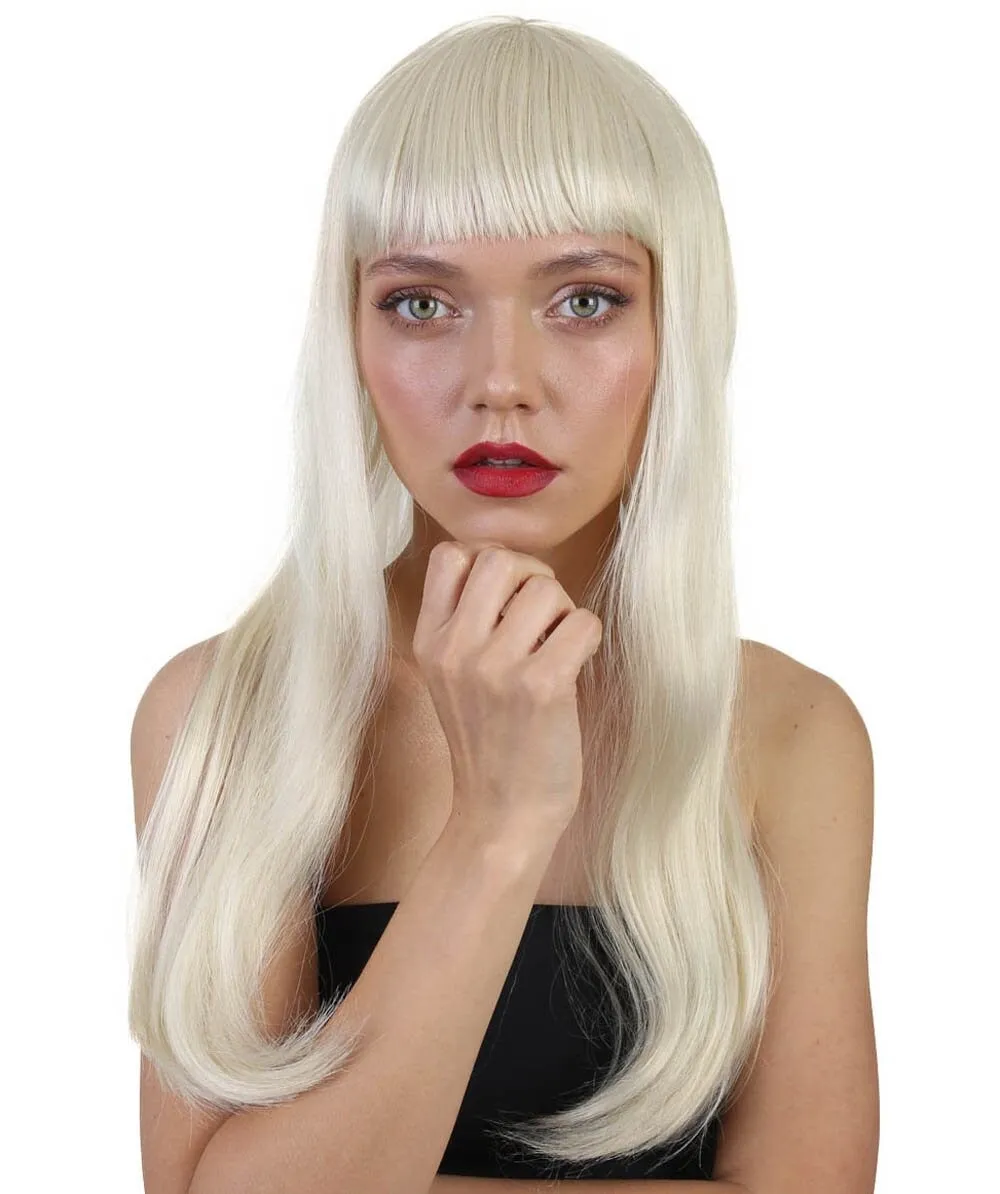 Adult Women's Long Length Party Girl Blonde Wig with Bangs |  Multiple Color Option | Flame-retardant Synthetic Fiber Hair