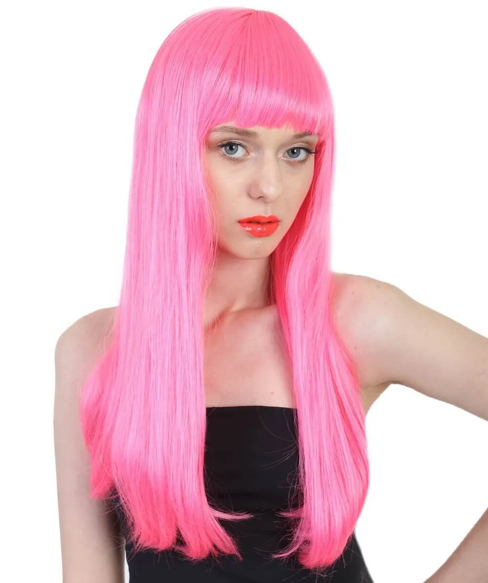 Adult Women's Long Length Party Girl Blonde Wig with Bangs |  Multiple Color Option | Flame-retardant Synthetic Fiber Hair