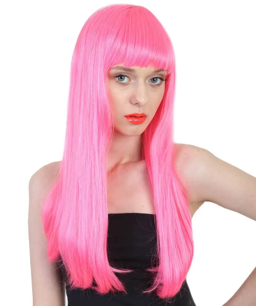 Adult Women's Long Length Party Girl Blonde Wig with Bangs |  Multiple Color Option | Flame-retardant Synthetic Fiber Hair