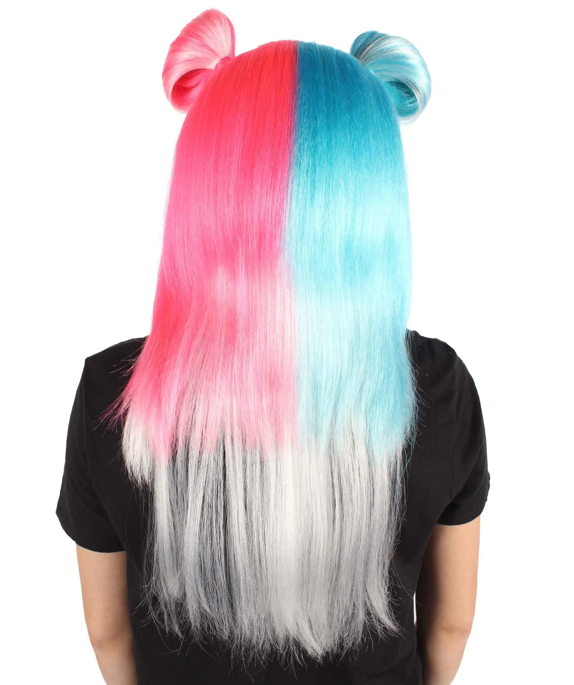 Adult Women's Pink & Blue High Pony Bun| Halloween and Cosplay Wig