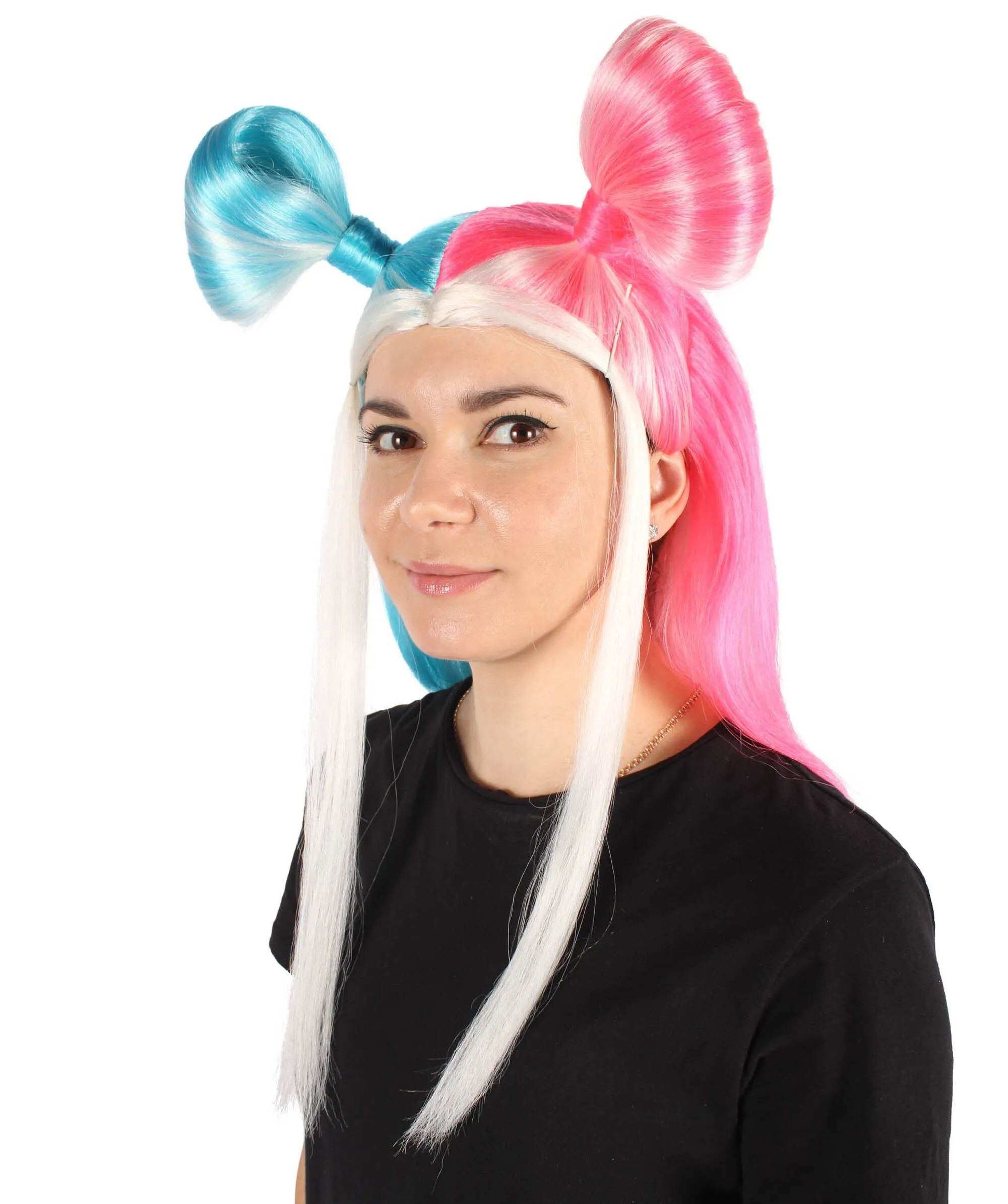 Adult Women's Pink & Blue High Pony Bun| Halloween and Cosplay Wig