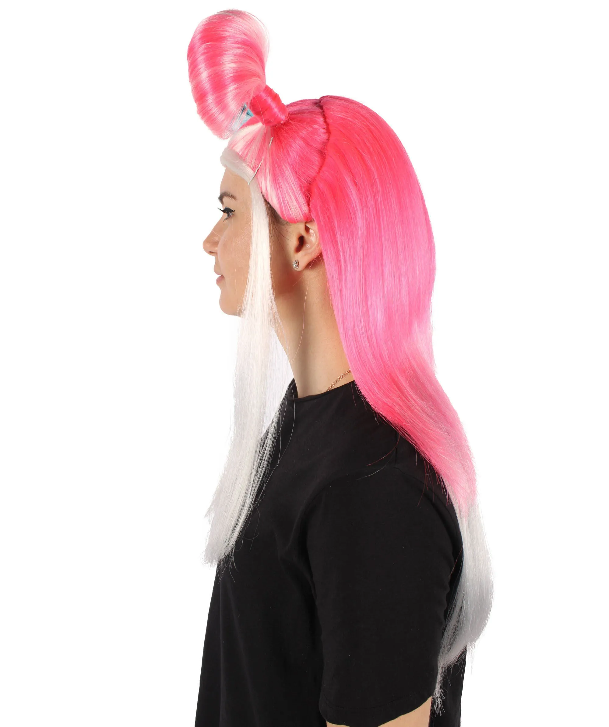 Adult Women's Pink & Blue High Pony Bun| Halloween and Cosplay Wig
