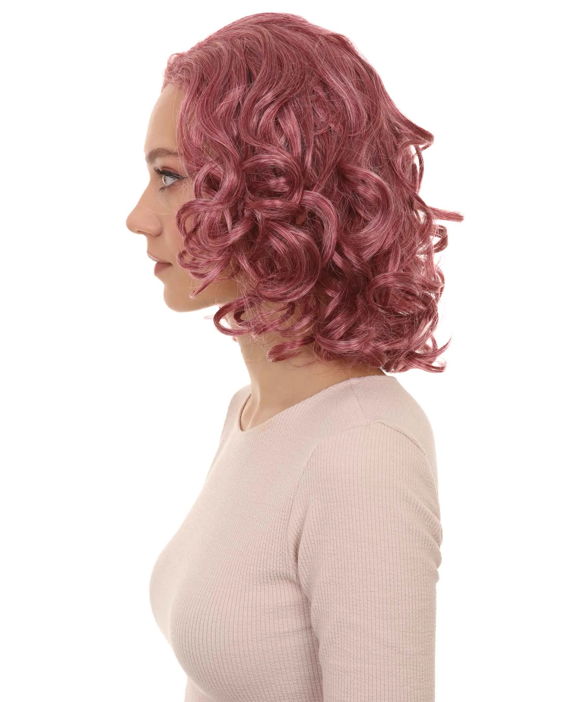 Adult Women's Pink Curly Wig | Party Ready Fancy Cosplay Halloween Wig | Premium Bretheble Capless Cap.