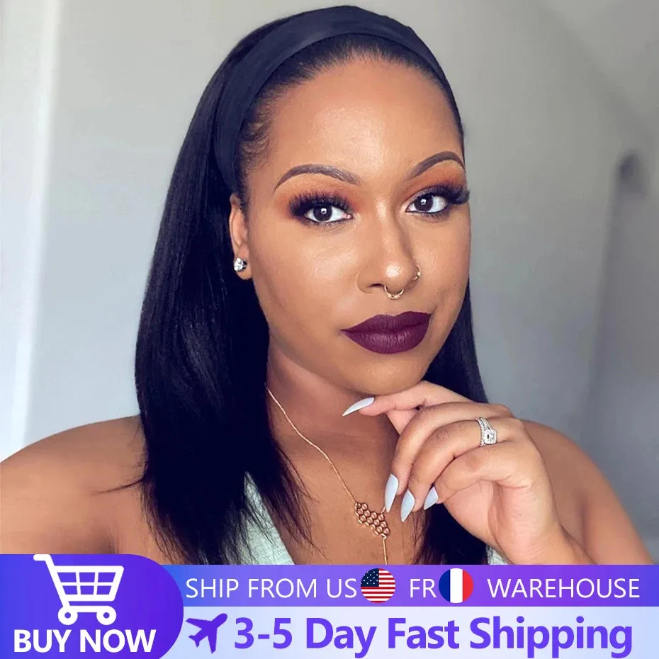 Afro Kinky Curly Headband Wigs 180% Density Human Hair Wig Glueless Headband Kinky Curly Wig For Black Women