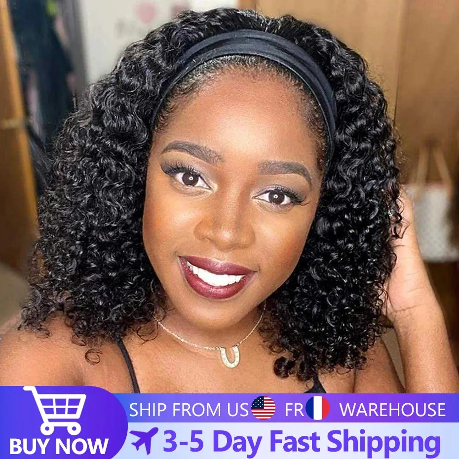 Afro Kinky Curly Headband Wigs 180% Density Human Hair Wig Glueless Headband Kinky Curly Wig For Black Women