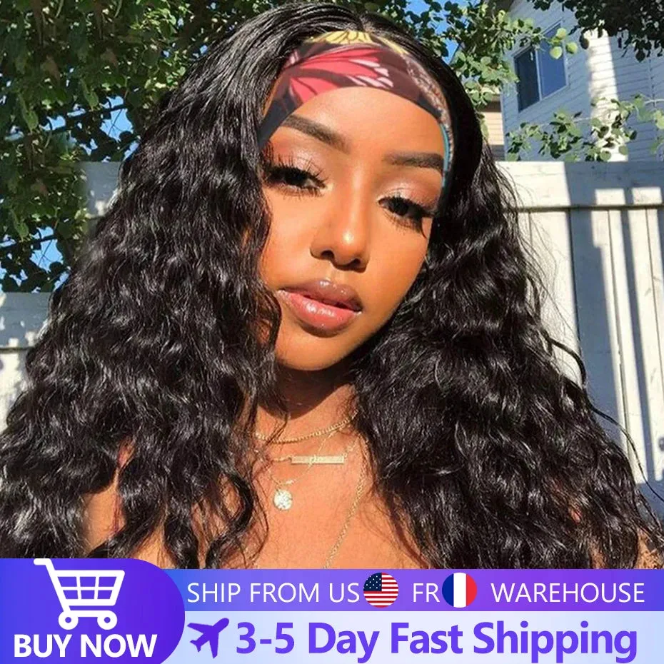 Afro Kinky Curly Headband Wigs 180% Density Human Hair Wig Glueless Headband Kinky Curly Wig For Black Women