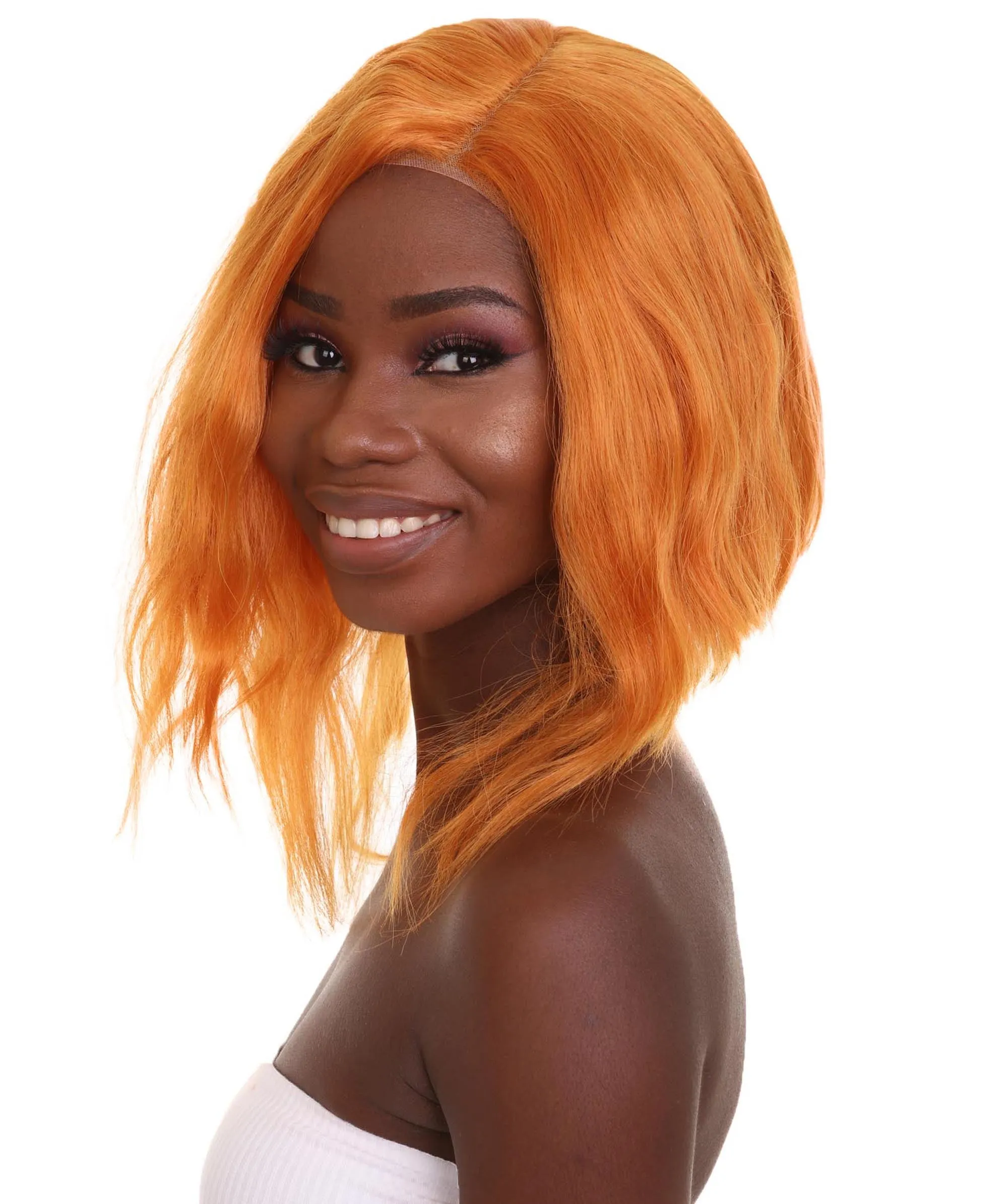 American Singer and Rapper Inspired Wig - Shoulder Length Luminous Ginger Orange  Hair - Lace Front Heat Resistant Fibers