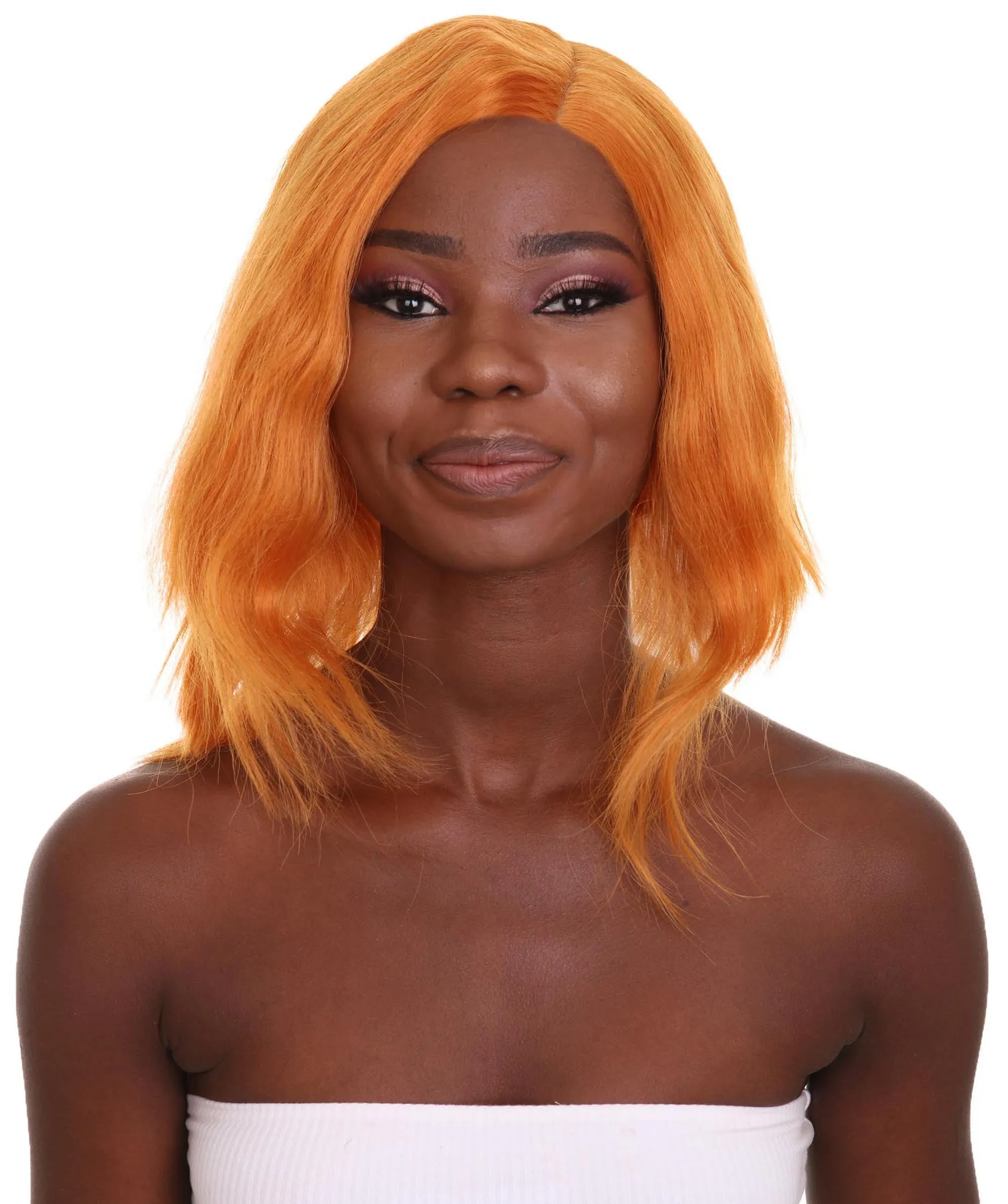 American Singer and Rapper Inspired Wig - Shoulder Length Luminous Ginger Orange  Hair - Lace Front Heat Resistant Fibers
