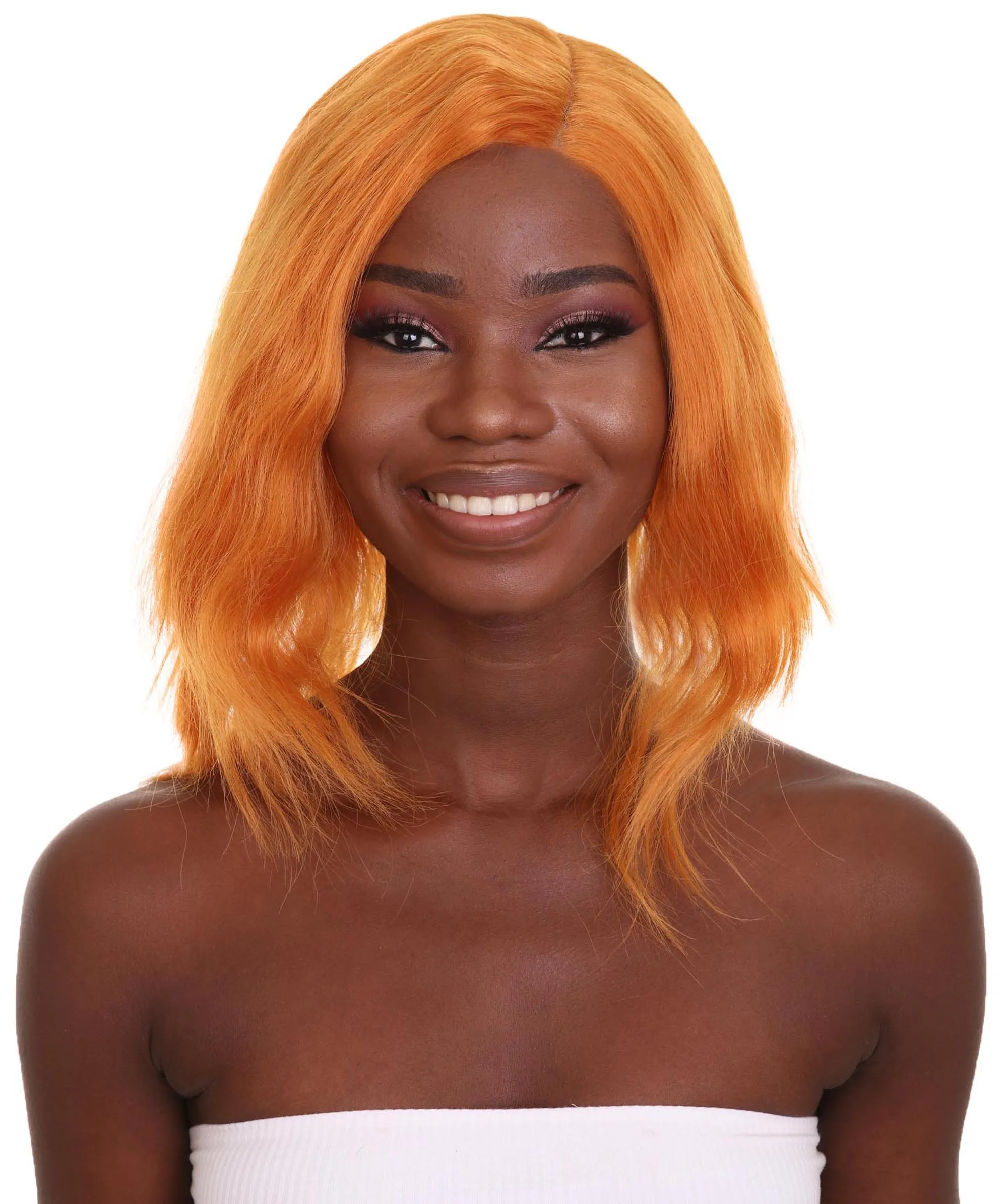 American Singer and Rapper Inspired Wig - Shoulder Length Luminous Ginger Orange  Hair - Lace Front Heat Resistant Fibers