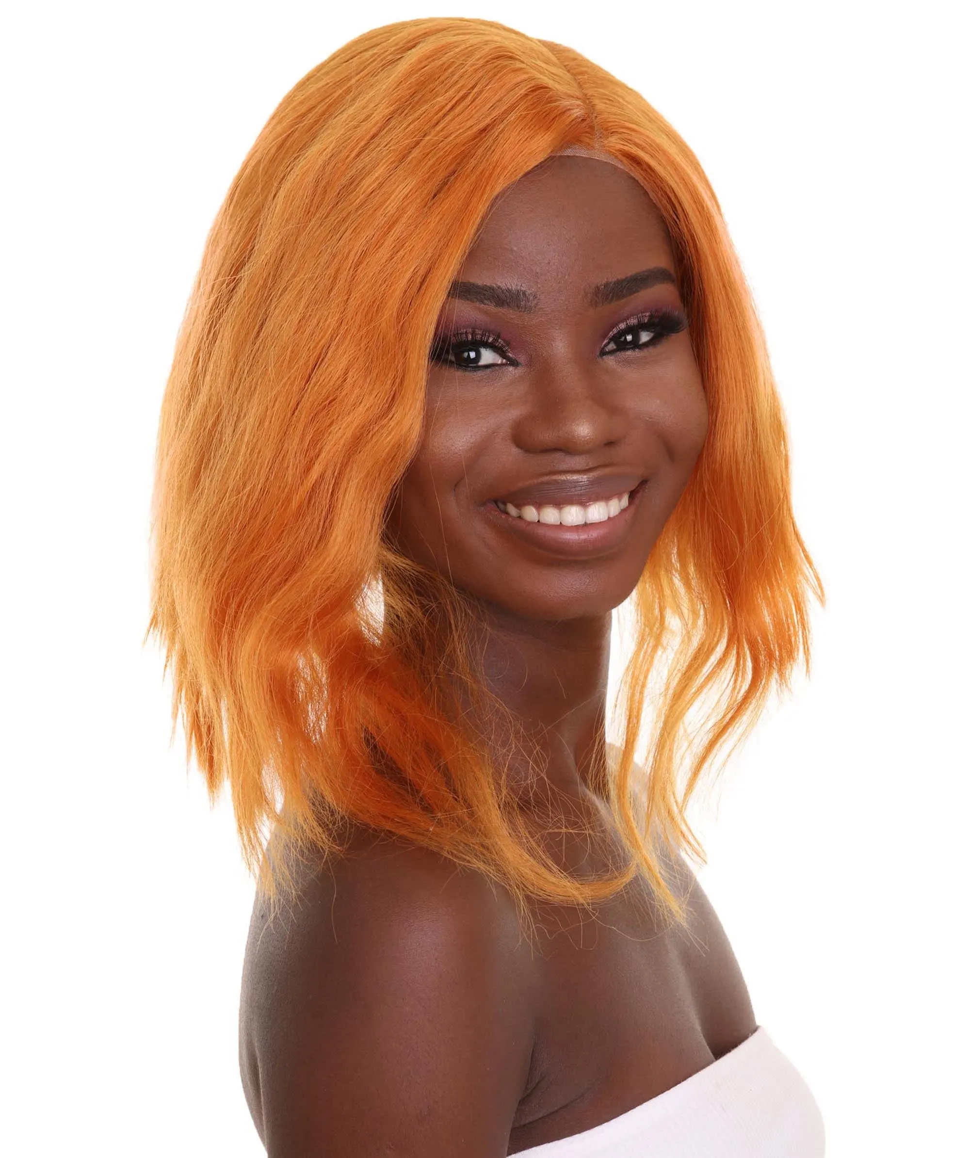 American Singer and Rapper Inspired Wig - Shoulder Length Luminous Ginger Orange  Hair - Lace Front Heat Resistant Fibers