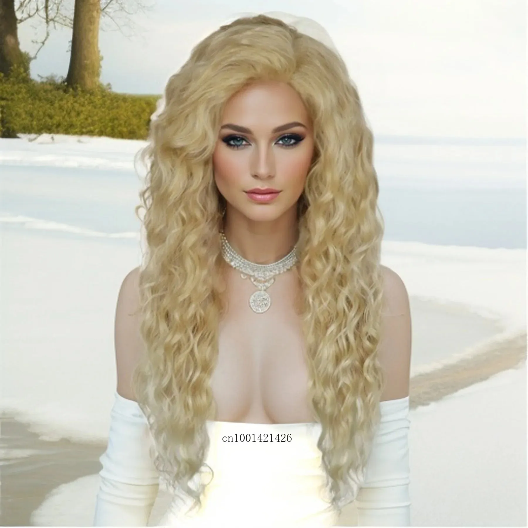 Ash Blonde Wig Synthetic Long Curly Hair Wigs for Women Fluffy Hairstyle Wave Ombre Wig Costume Carnival Party Regular Curly Wig