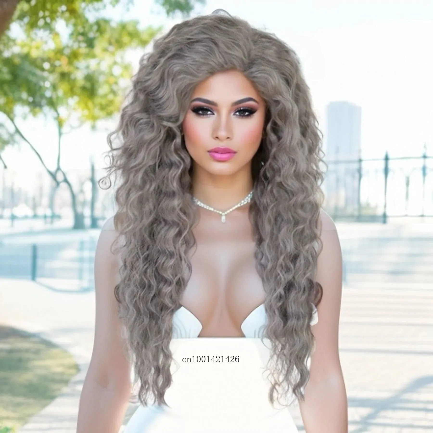 Ash Blonde Wig Synthetic Long Curly Hair Wigs for Women Fluffy Hairstyle Wave Ombre Wig Costume Carnival Party Regular Curly Wig
