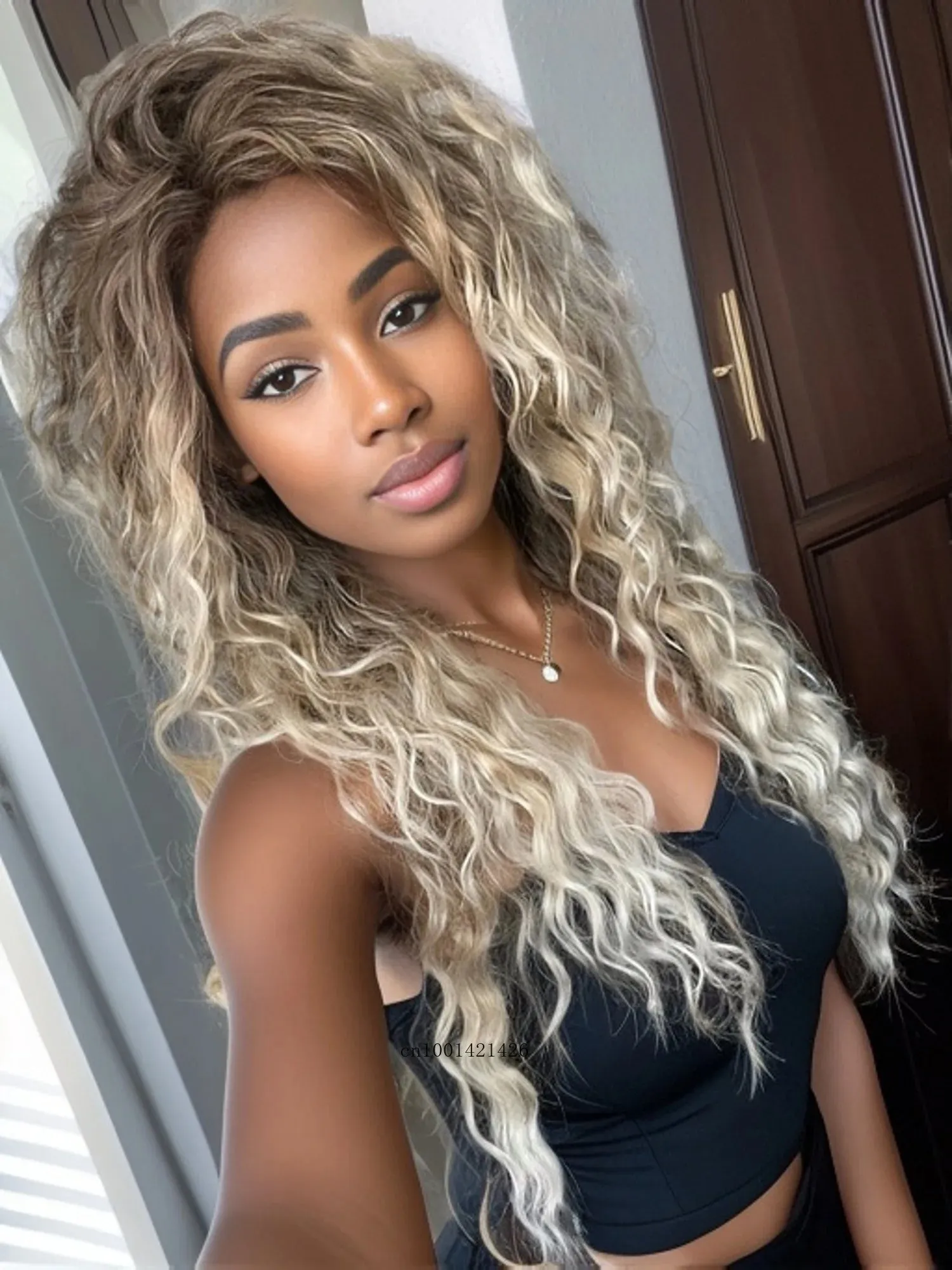 Ash Blonde Wig Synthetic Long Curly Hair Wigs for Women Fluffy Hairstyle Wave Ombre Wig Costume Carnival Party Regular Curly Wig