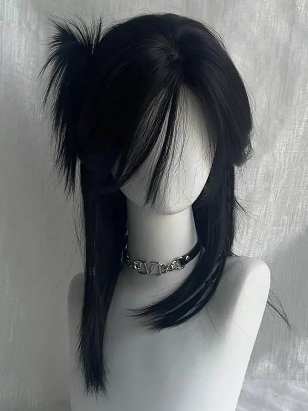Black Above Bust Length Straight Synthetic Wig With Bangs
