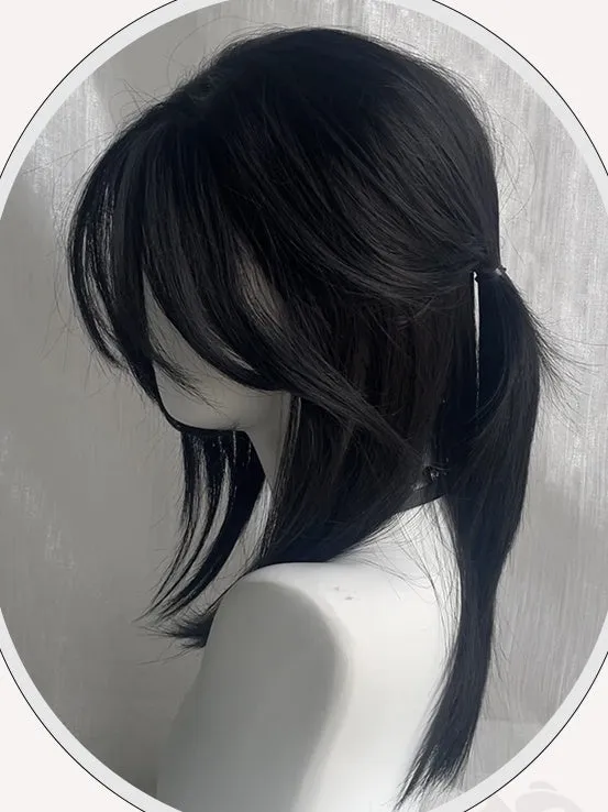 Black Above Bust Length Straight Synthetic Wig With Bangs
