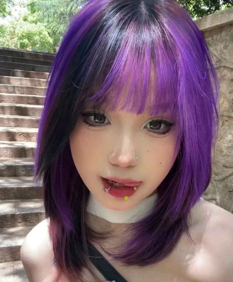 Black and purple wig KF11139