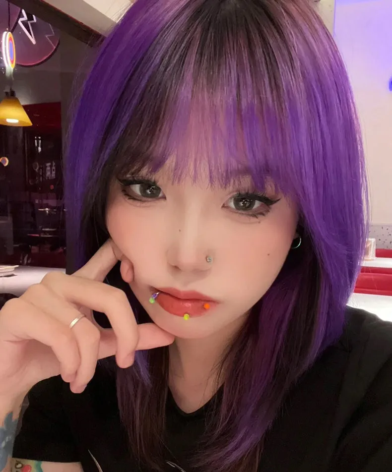 Black and purple wig KF11139