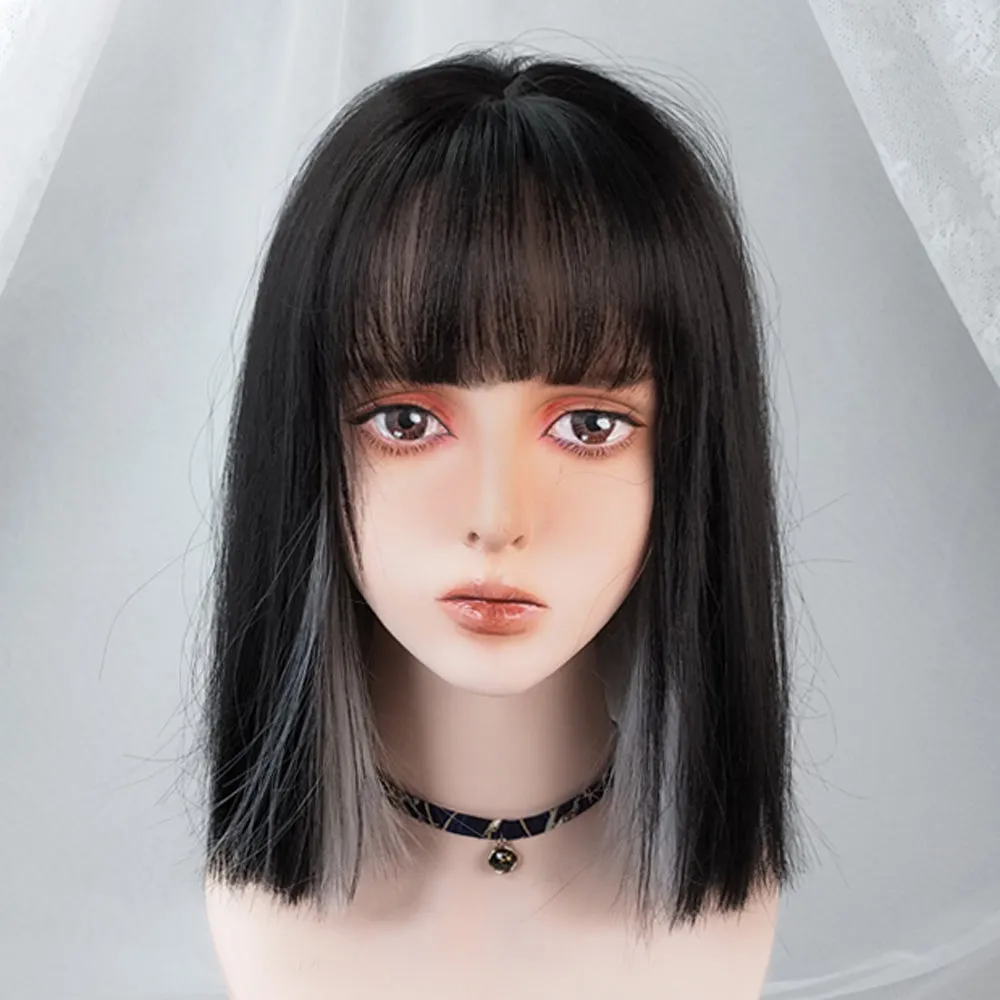 BLACK AND WHITE SHORT WIG KF83496
