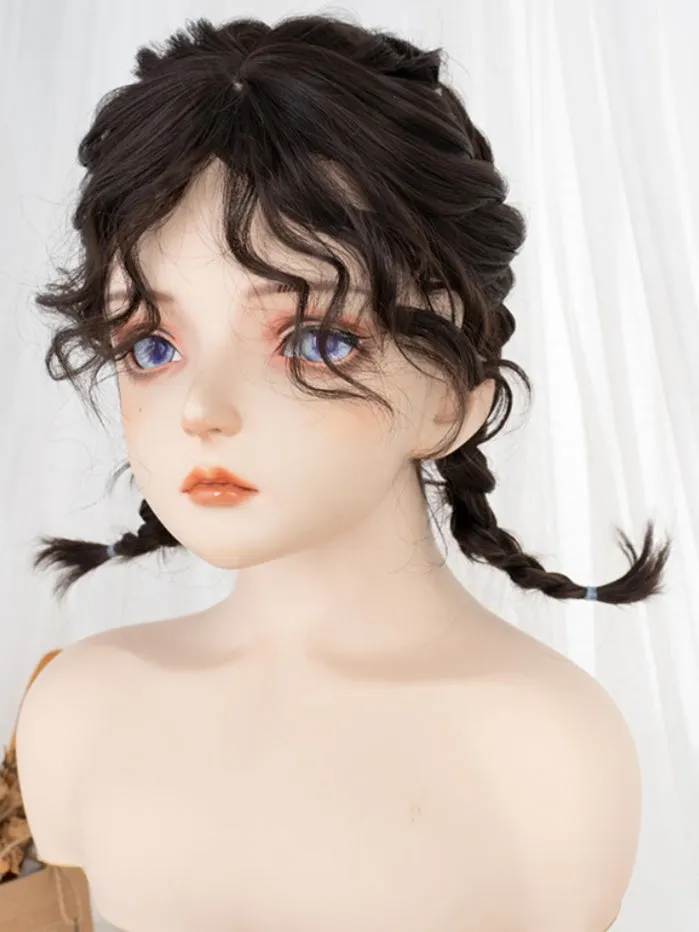 Black-brown 40CM Shoulder Length Curly Wig With Bangs