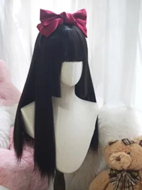 Black Hime Cut Long Straight Wig With Full Bangs