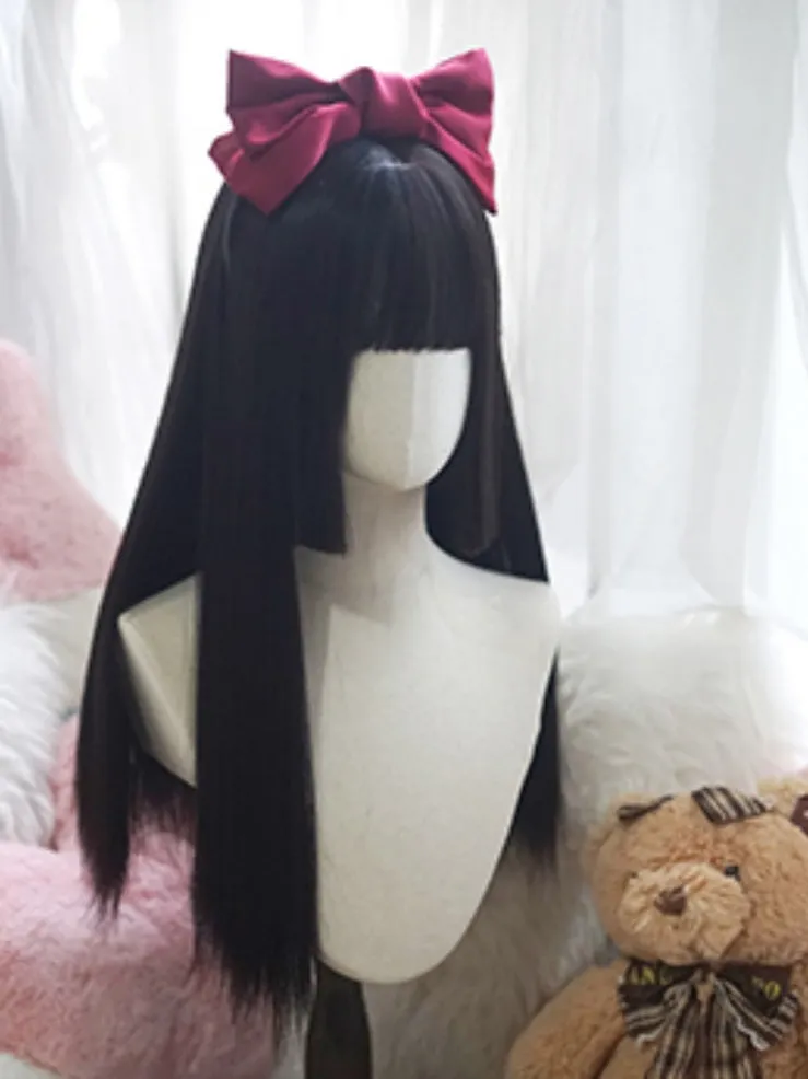 Black Hime Cut Long Straight Wig With Full Bangs
