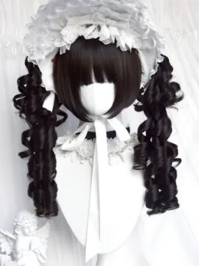 Black Jirai Kei Short Bob Cut Wig With Bangs＋Double Ponytail Claw Clips