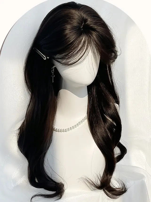 Black Long Wavy Synthetic Wig With Bangs