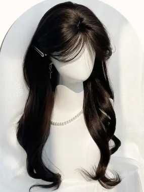 Black Long Wavy Synthetic Wig With Bangs