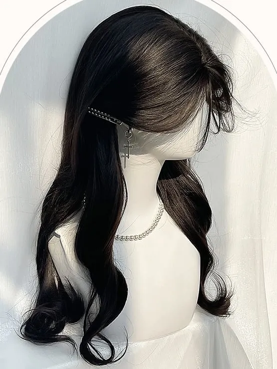 Black Long Wavy Synthetic Wig With Bangs