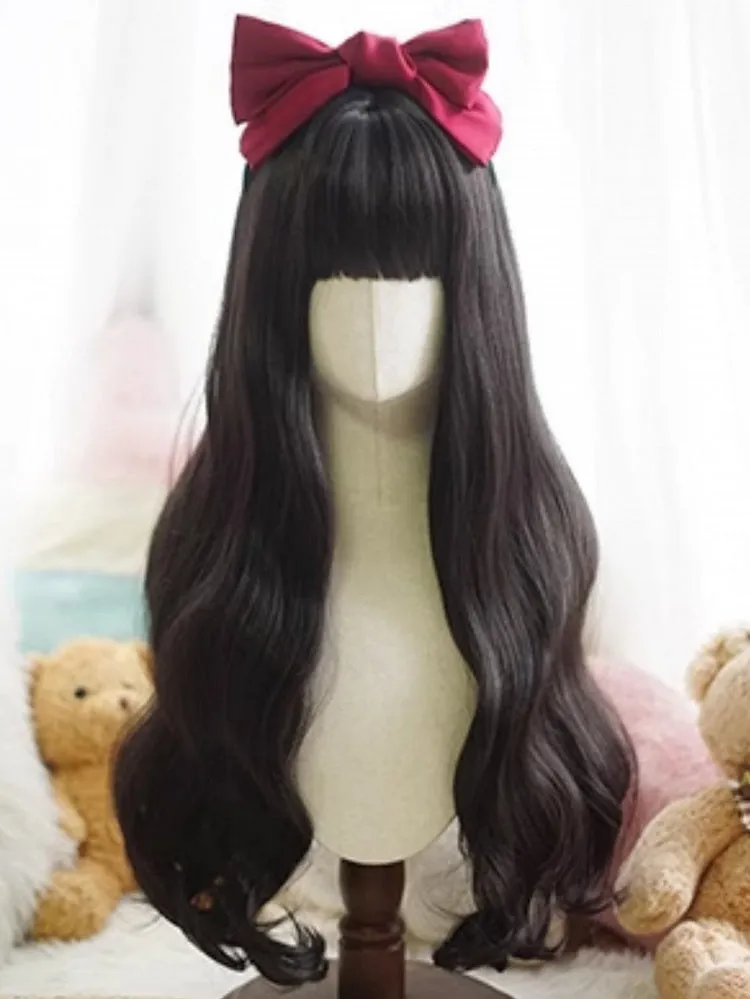 Black Long Wavy Wig With Full Bangs