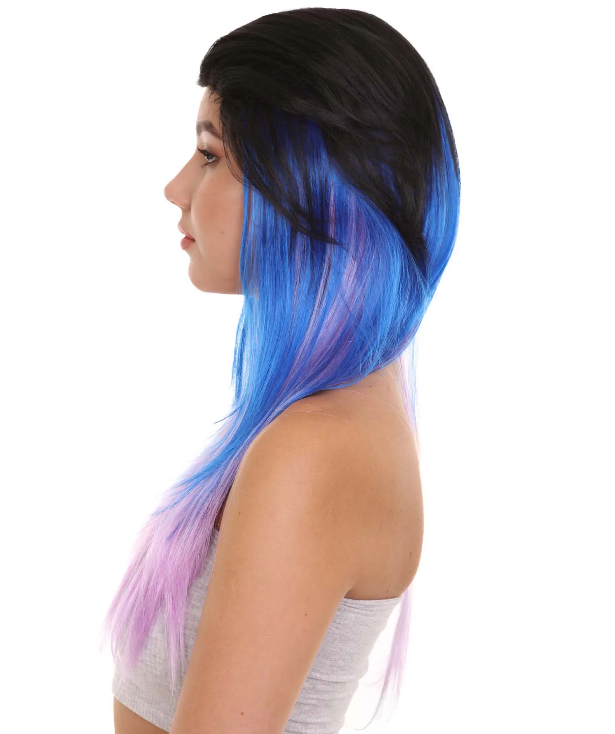 Black Purple and Blue Raving Womens Wig | Cosplay Halloween Wig | Premium Breathable Capless Cap