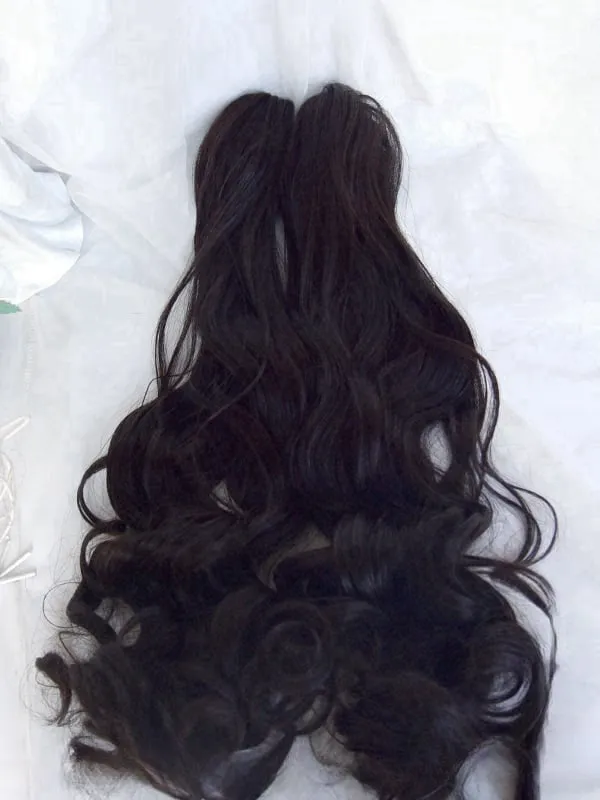 Black Short Bob Cut Wig With Full Bangs＋Double Curly Ponytail Claw Clips