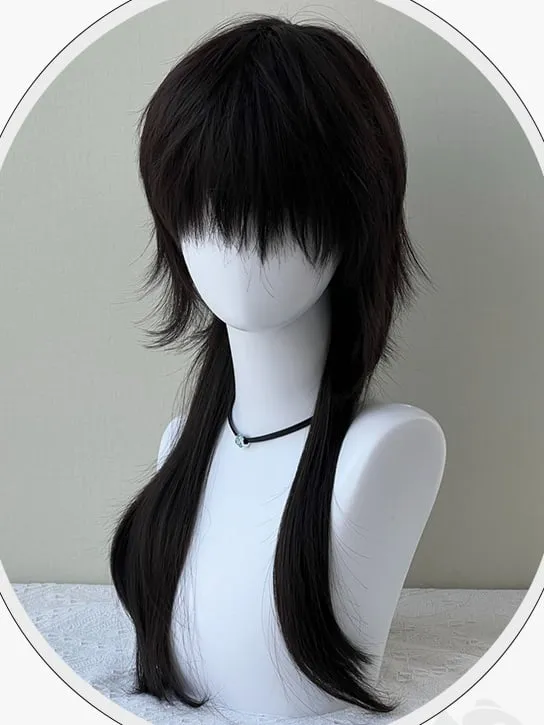 Black Tea Long Straight Synthetic Wig With Bangs