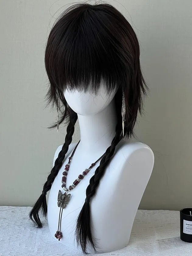 Black Tea Long Straight Synthetic Wig With Bangs