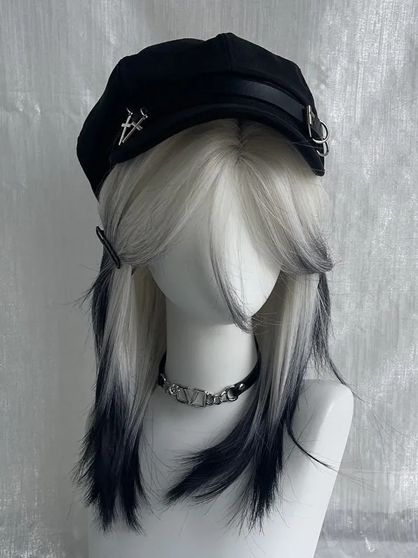 Black-white Ombre Above Bust Length Straight Synthetic Wig