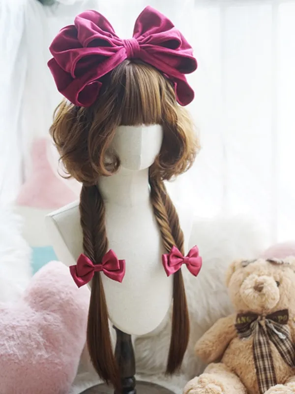 Black/Caramel/Khaki/Milk White Waist Length Curly Wig With Full Bangs