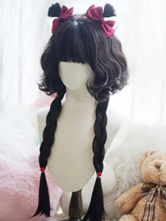 Black/Caramel/Khaki/Milk White Waist Length Curly Wig With Full Bangs