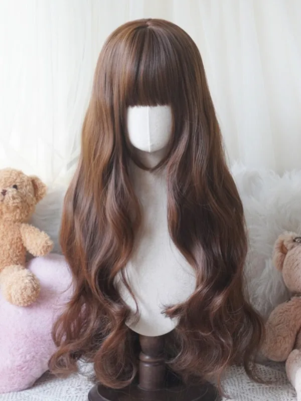 Blonde/Caramel/Orange/Light Blonde Waist Length Wavy Wig With Full Bangs