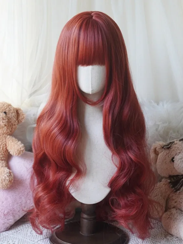 Blonde/Caramel/Orange/Light Blonde Waist Length Wavy Wig With Full Bangs