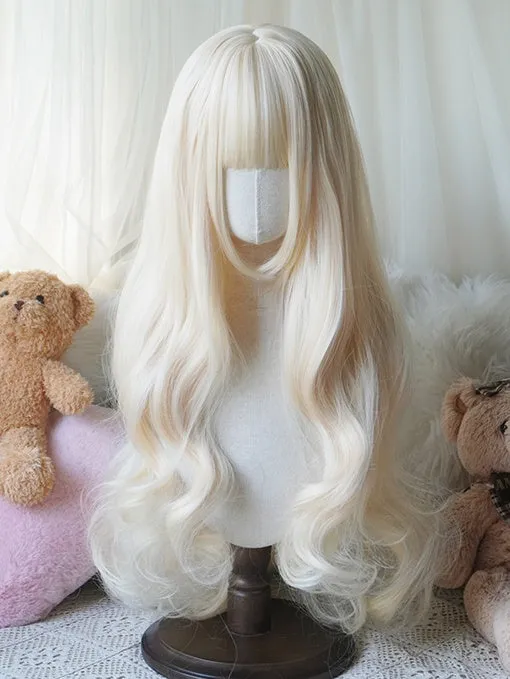 Blonde/Caramel/Orange/Light Blonde Waist Length Wavy Wig With Full Bangs