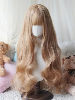 Blonde/Caramel/Orange/Light Blonde Waist Length Wavy Wig With Full Bangs