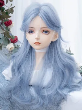 Blue Long Wavy Synthetic Wig With Curtain Bangs