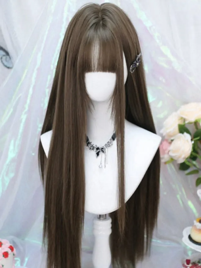 Brown 70-75CM Straight Wig With Air Bangs